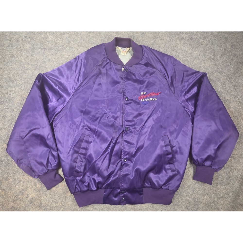 Vintage WestArk Chevrolet Heartbeat of America Purple Satin Bomber Jacket XL